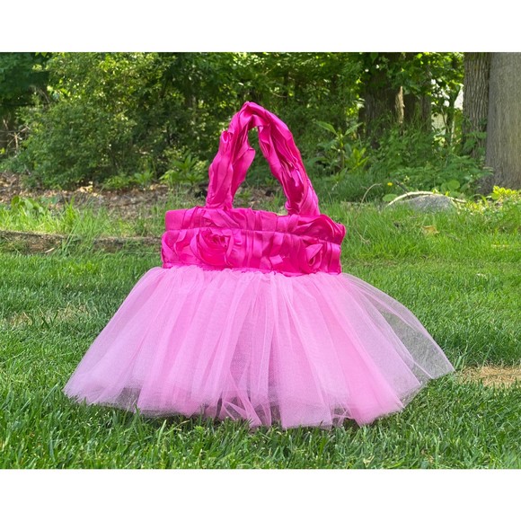Princess Tote, Bridesmaid Bag, Fuchsia Hot Pink Flower Girl Tote, Tulle Tutu Bag - Picture 1 of 3